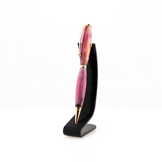 Handmade rose pink and gold resin ballpoint twist pen with gold plating