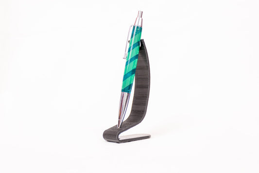 Handmade two-tone green resin striped click pen in chrome plating