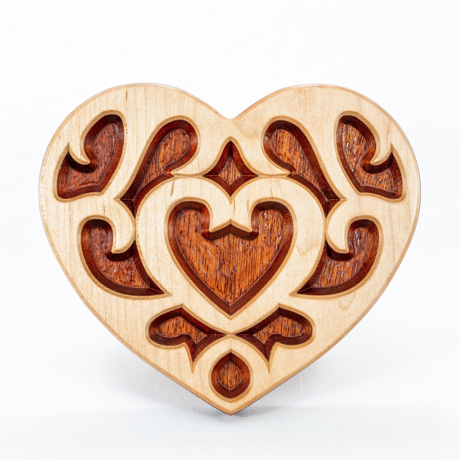 Handmade solid Maple and Bloodwood wood carved trinket tray heart piece from Zelda Twilight Princess