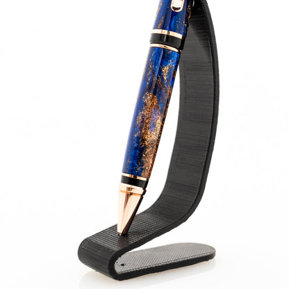 Handmade African Mahogany, Olivewood and Wenge wood twist pen with blue and bronze swirl resin with bright copper plating