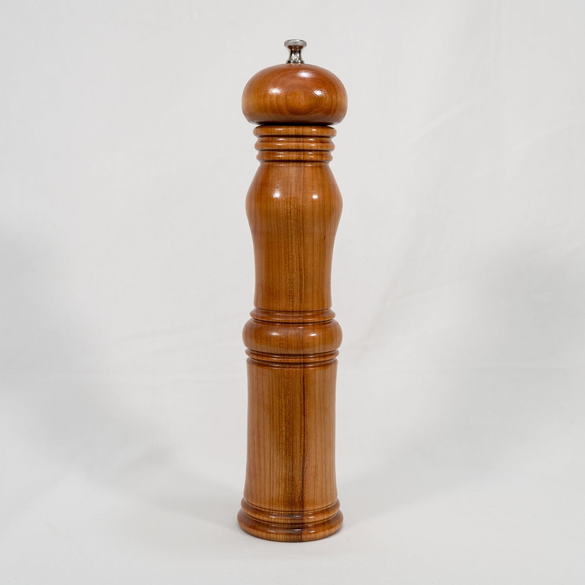 Handmade large Cherry wood adjustable pepper mill with stainless steel grinder with food grade safe finish