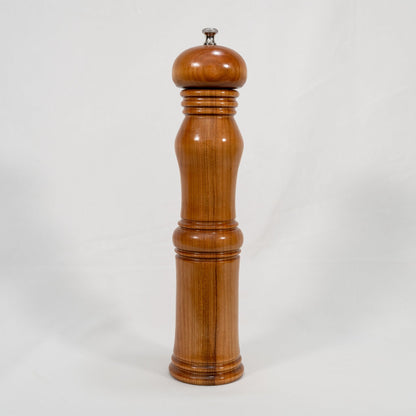 Handmade large Cherry wood adjustable pepper mill with stainless steel grinder with food grade safe finish