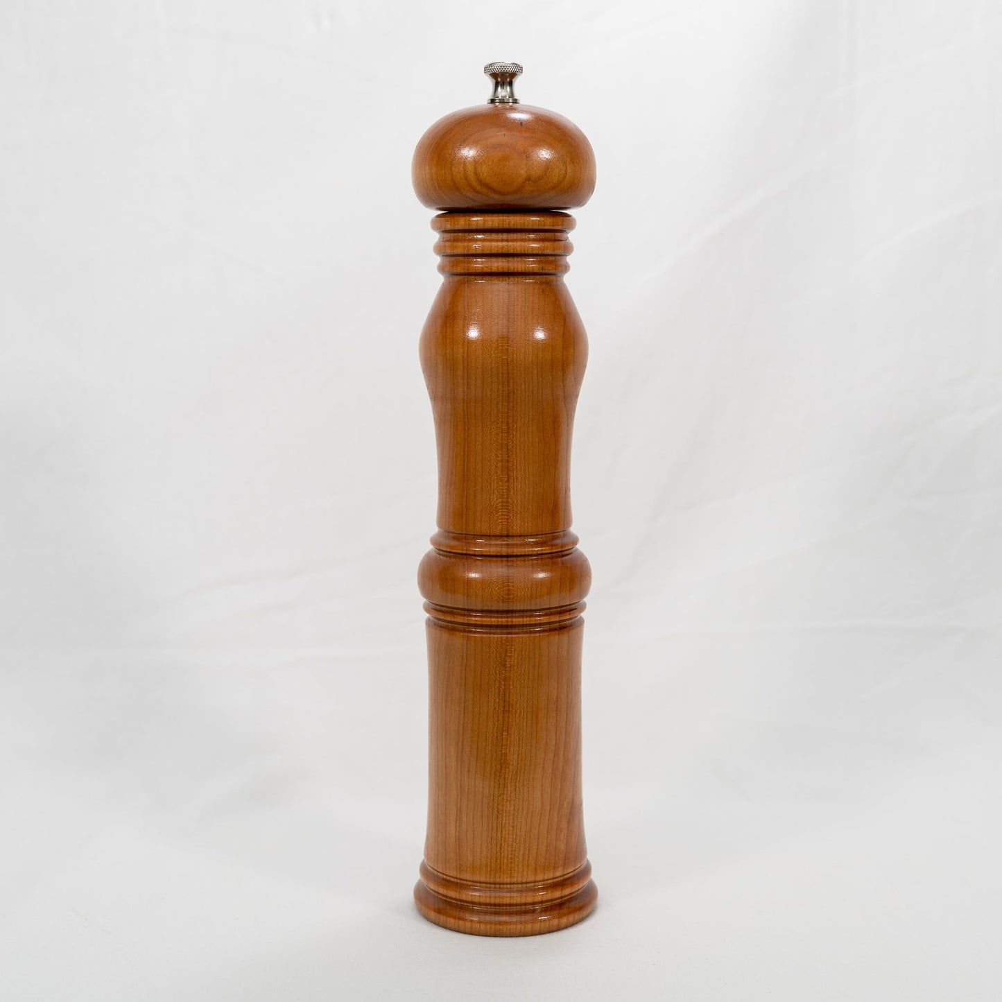 Handmade large Cherry wood adjustable pepper mill with stainless steel grinder with food grade safe finish