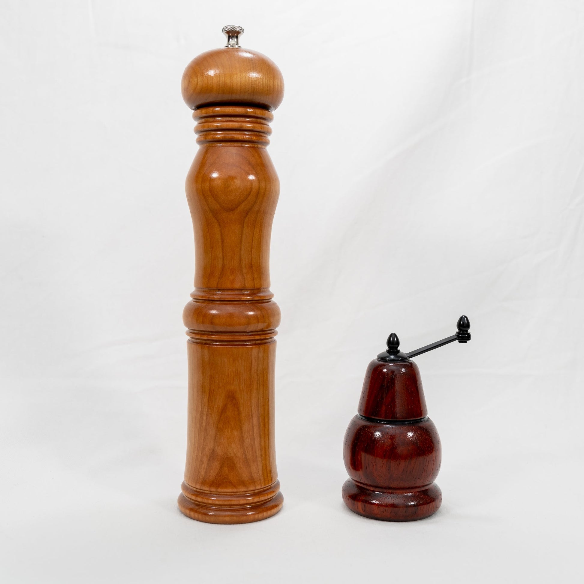 Handmade large Cherry wood adjustable pepper mill with stainless steel grinder with food grade safe finish