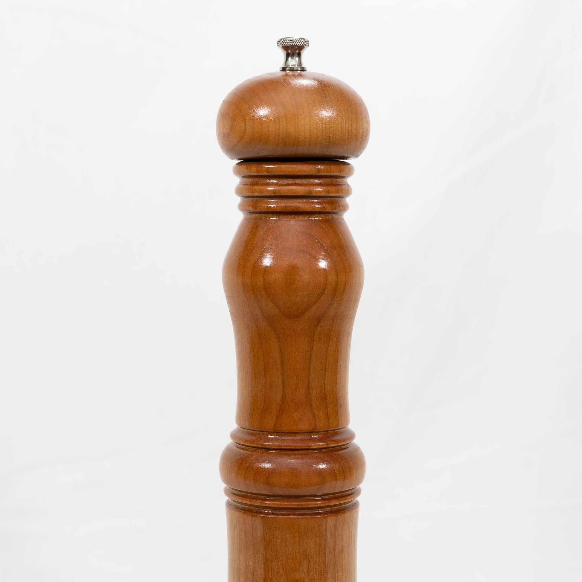 Handmade large Cherry wood adjustable pepper mill with stainless steel grinder with food grade safe finish