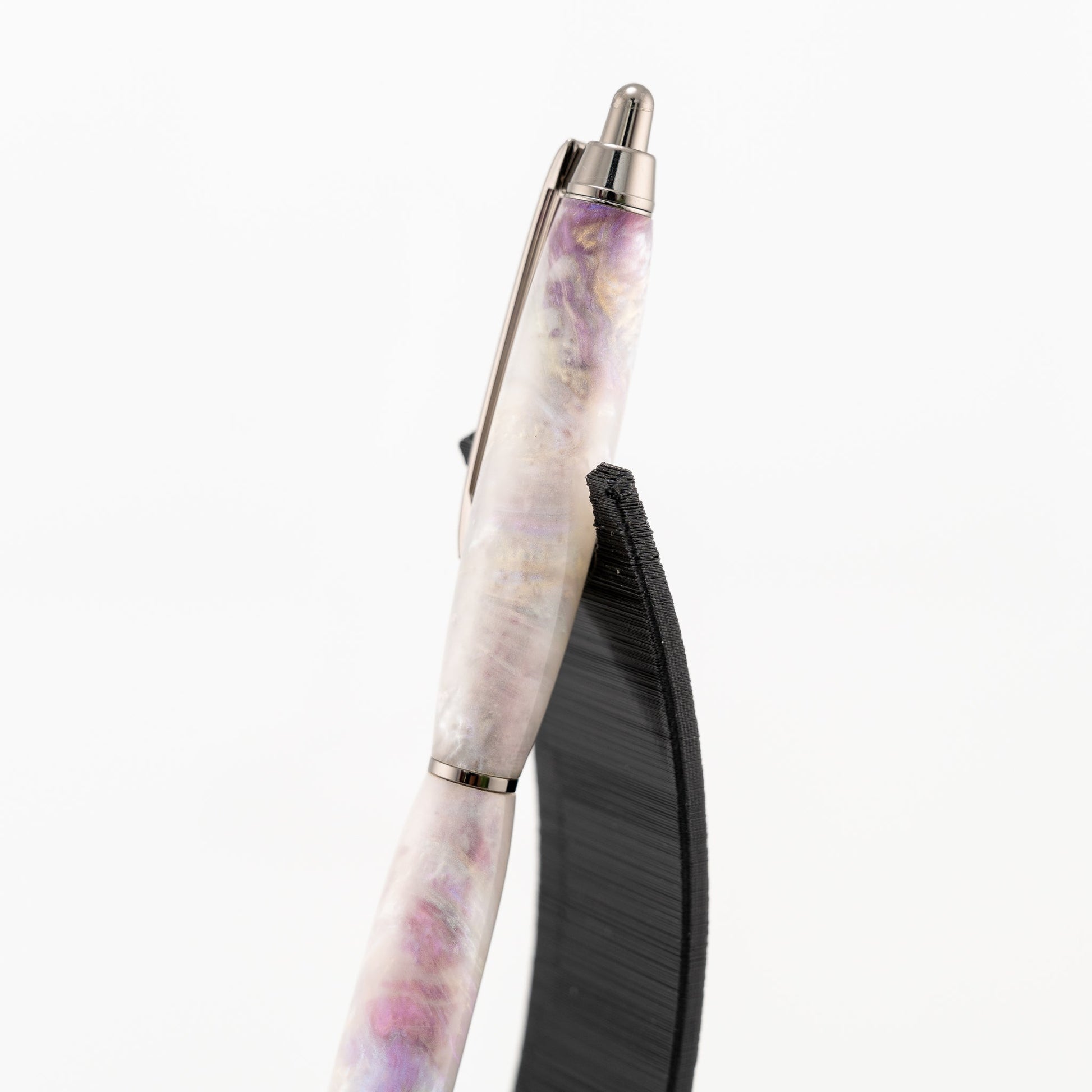 Handmade opal, white, pink, gold, blue lightweight ballpoint click pen with gunmetal plating