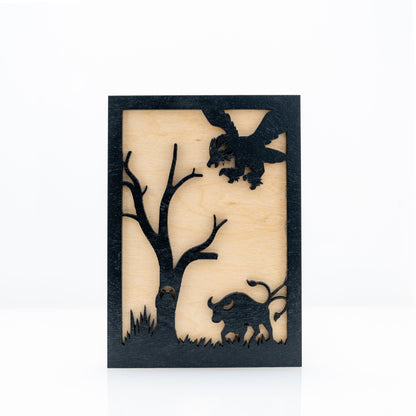 handmade wooden Pokémon shadow box panels depicting a plains scene