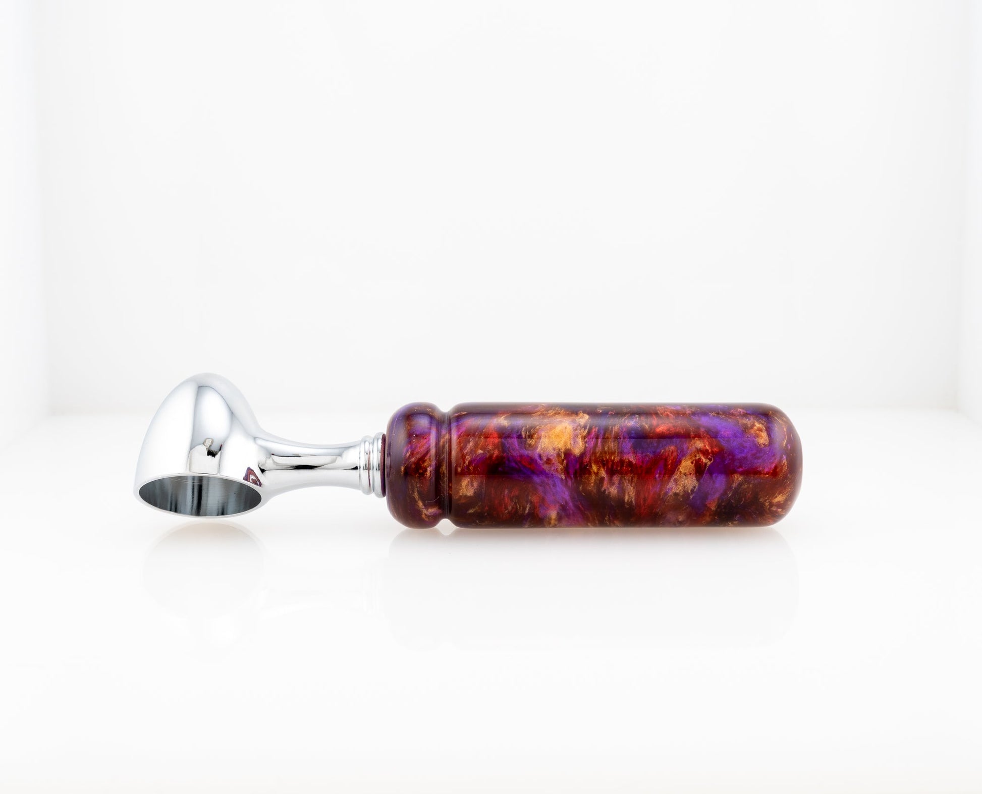 handmade purple, red, and gold resin coffee scoop with chrome plating