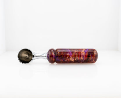 handmade purple, red, and gold resin coffee scoop with chrome plating
