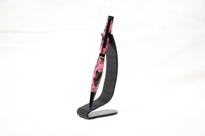 handmade pink and black resin ballpoint twist pen with black enamel plating