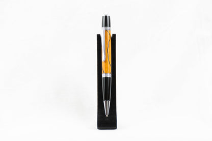 handmade osage orange wood ballpoint twist pen with black swirls