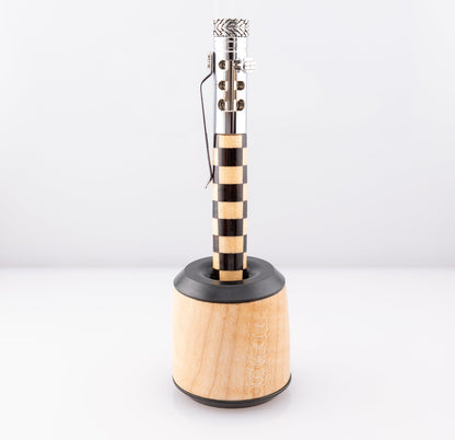 handmade curly maple pen stand with black enamel metal plates