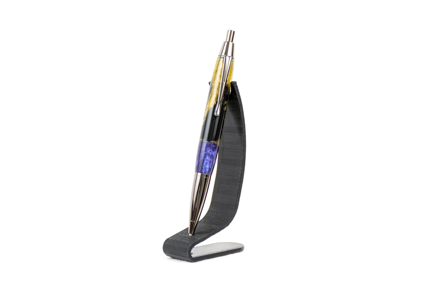 handmade purple, gold, and black resin ballpoint click pen